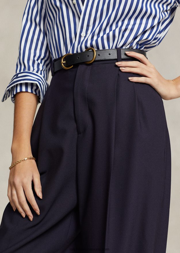 Ralph Lauren naiset suoralahkeiset villasekoitehousut 0Z24ZR9123 laivasto