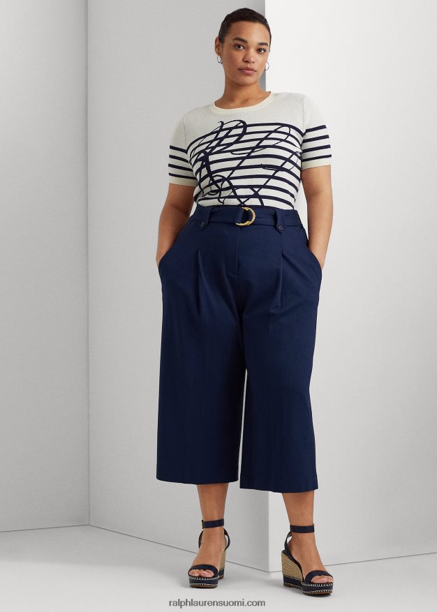 Ralph Lauren naiset vyö laskostettu ponte rajattu housut 0Z24ZR4674 hienostunut laivasto