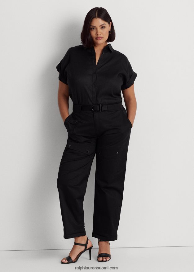 Ralph Lauren naiset vyö satiini cargo housut 0Z24ZR4555 musta
