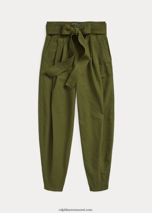 Ralph Lauren naiset ylisuuret puuvillaiset seersucker-housut 0Z24ZR9192 oliivi