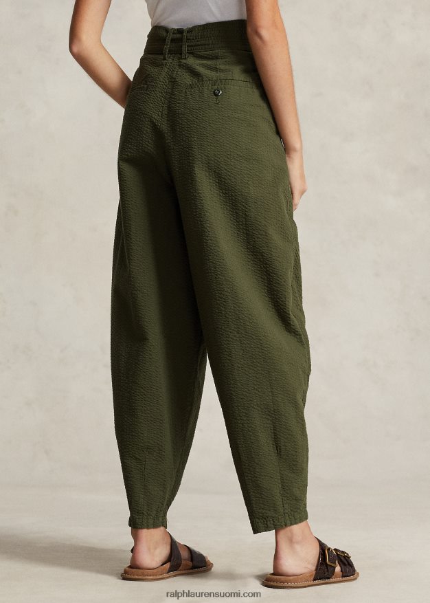 Ralph Lauren naiset ylisuuret puuvillaiset seersucker-housut 0Z24ZR9192 oliivi