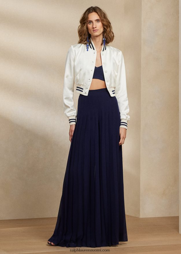 Ralph Lauren naiset zelah-laskostetut sifonkihousut 0Z24ZR3510 lux laivasto