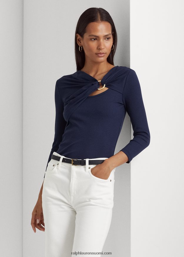 Ralph Lauren naiset rengasetuinen joustinneuletoppi 0Z24ZR4032 hienostunut laivasto