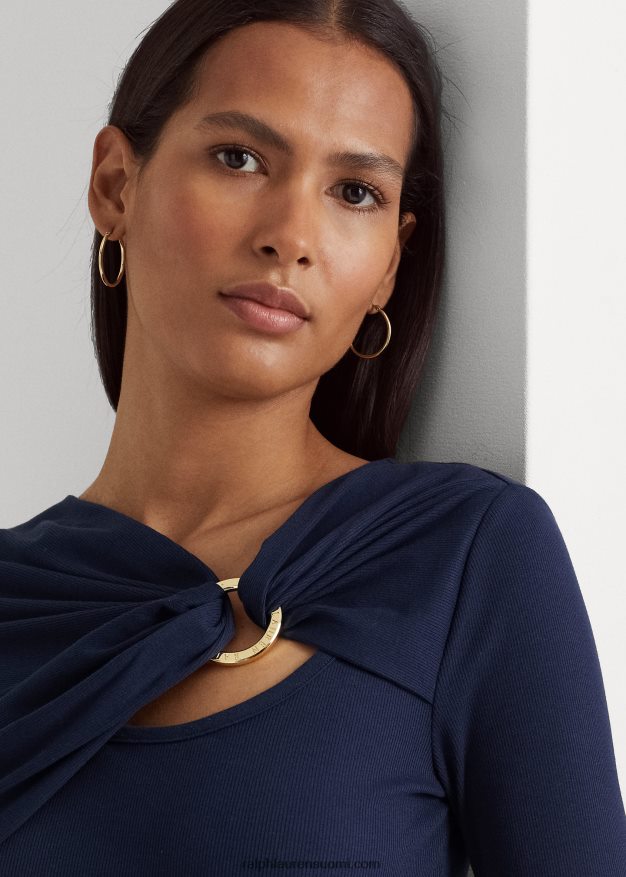 Ralph Lauren naiset rengasetuinen joustinneuletoppi 0Z24ZR4032 hienostunut laivasto