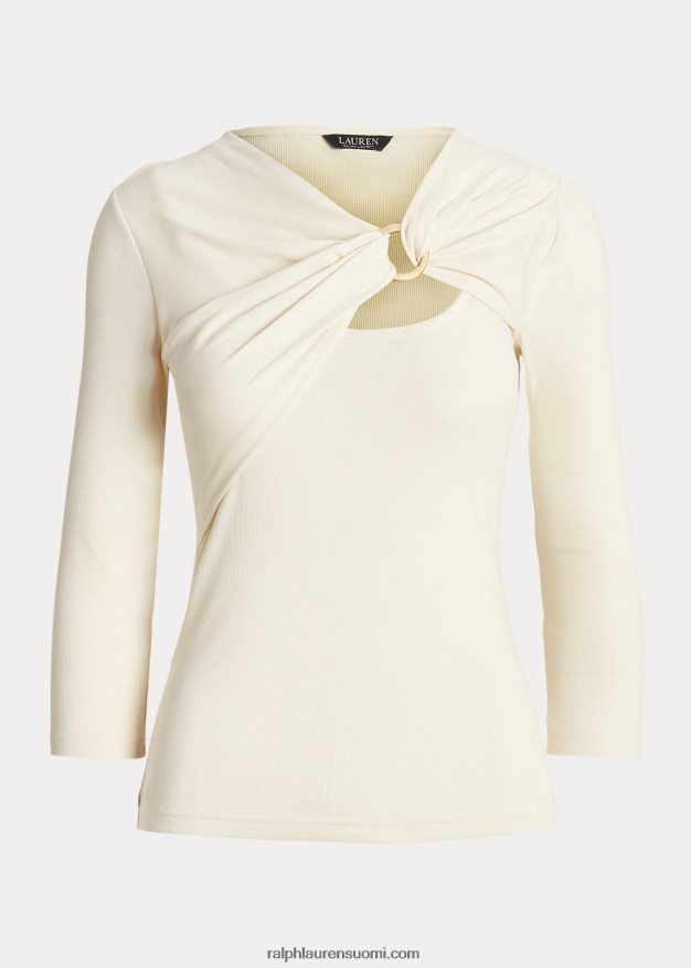 Ralph Lauren naiset rengasetuinen joustinneuletoppi 0Z24ZR4454 mascarpone-kermaa