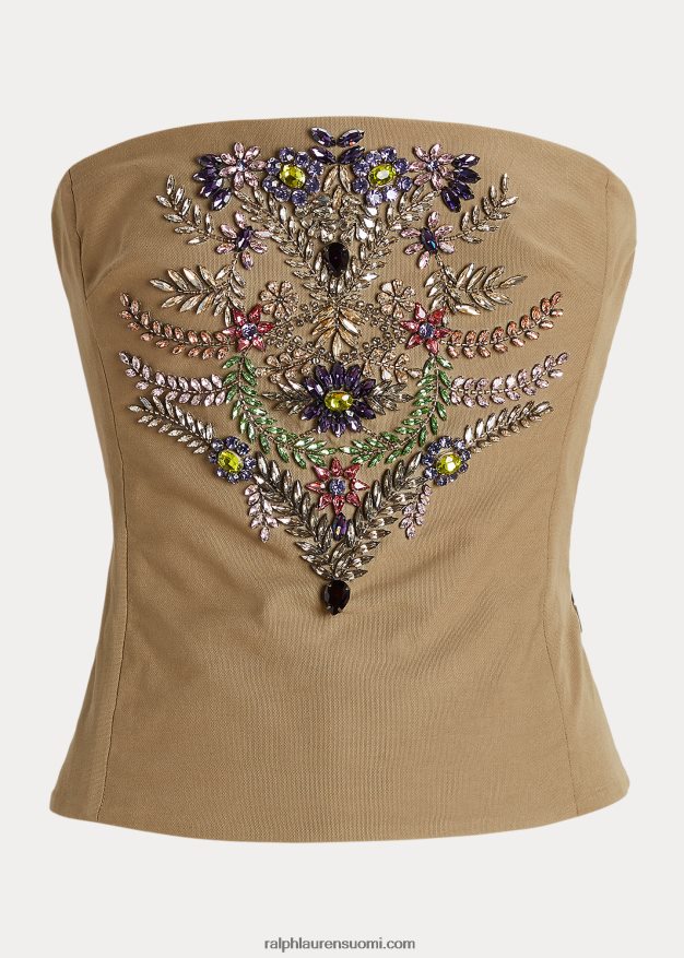 Ralph Lauren naiset cailin koristeltu puuvilla bustier 0Z24ZR9302 jäkälänvihreä