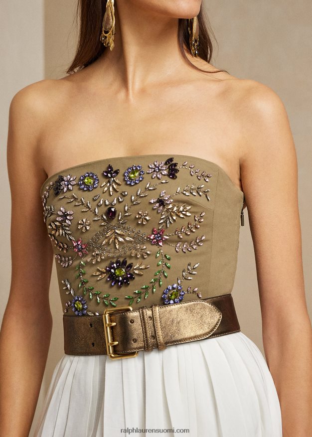 Ralph Lauren naiset cailin koristeltu puuvilla bustier 0Z24ZR9302 jäkälänvihreä