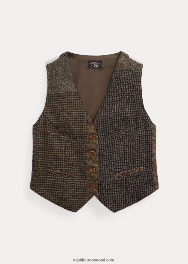 Ralph Lauren naiset tilkkutäkki tweed-liivi 0Z24ZR3678 oliivi/hiili/rusketus moni