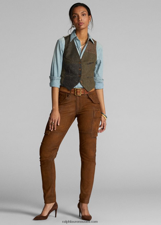 Ralph Lauren naiset tilkkutäkki tweed-liivi 0Z24ZR3678 oliivi/hiili/rusketus moni