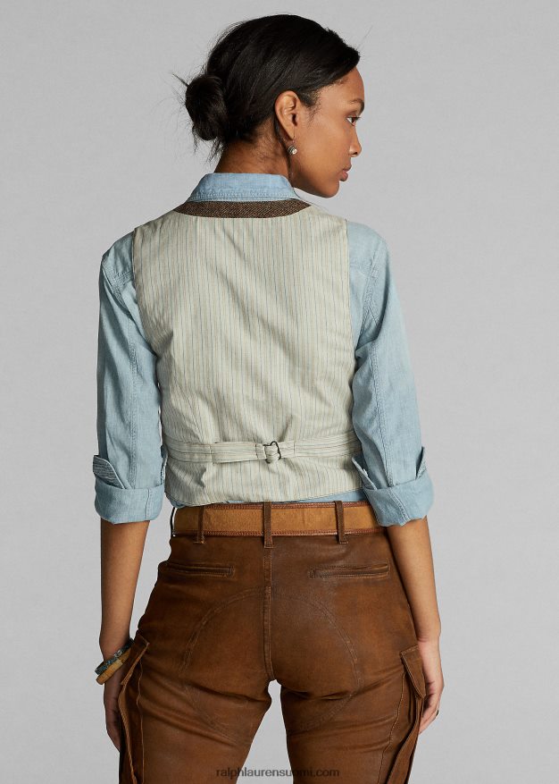 Ralph Lauren naiset tilkkutäkki tweed-liivi 0Z24ZR3678 oliivi/hiili/rusketus moni