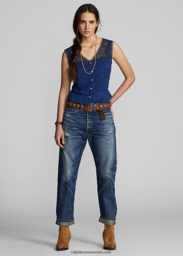 Ralph Lauren naiset virkattu reunustettu kammio 0Z24ZR3639 indigo