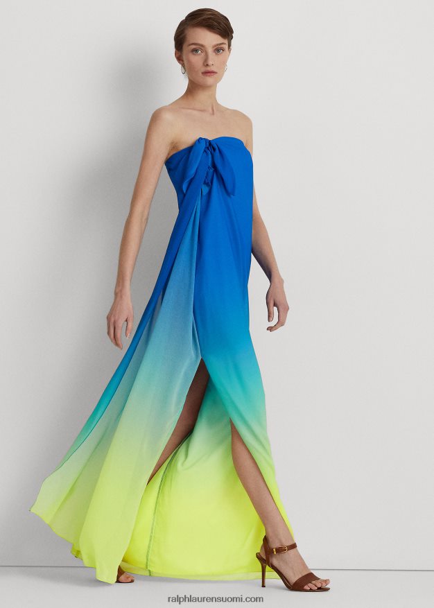 Ralph Lauren naiset Ombre-printti sifonki olkaimeton mekko 0Z24ZR3925