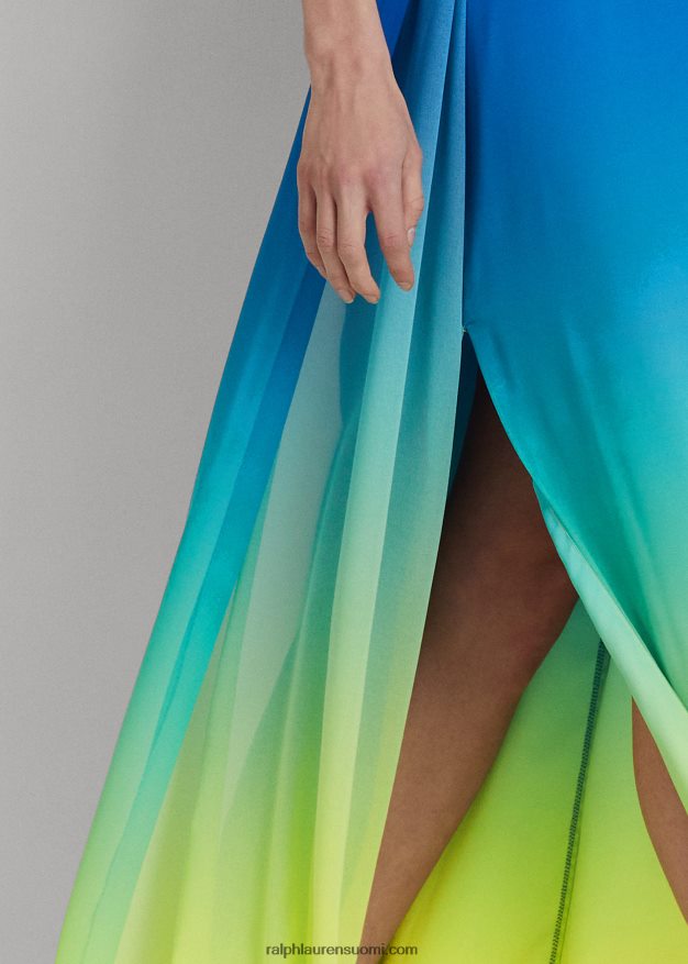 Ralph Lauren naiset Ombre-printti sifonki olkaimeton mekko 0Z24ZR3925