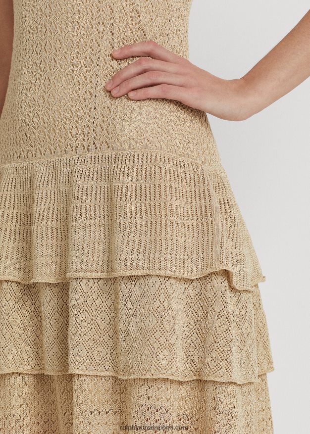 Ralph Lauren naiset Pointelle-neulottu vyötäröinen mekko 0Z24ZR9520 dyynirusketus