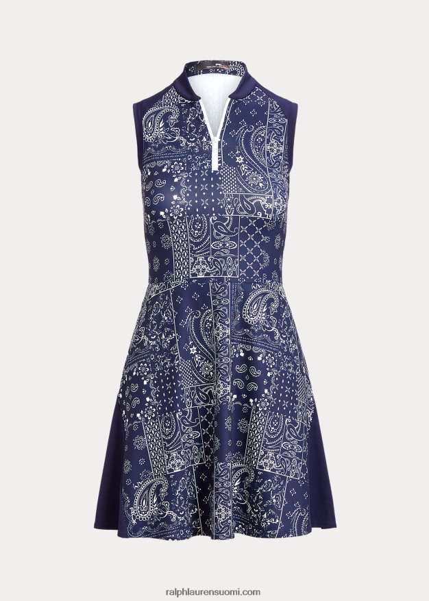Ralph Lauren naiset bandanaprintti paneloitu jerseymekko 0Z24ZR3108 laivasto huivi tilkkutäkki