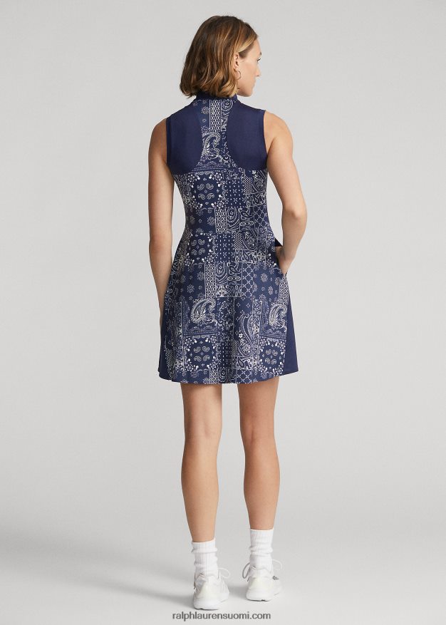 Ralph Lauren naiset bandanaprintti paneloitu jerseymekko 0Z24ZR3108 laivasto huivi tilkkutäkki