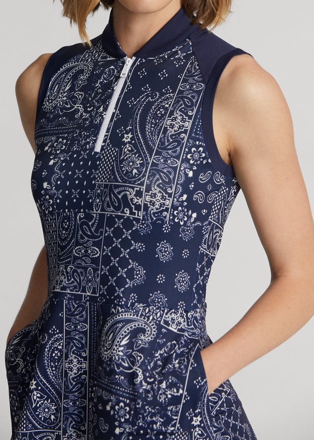 Ralph Lauren naiset bandanaprintti paneloitu jerseymekko 0Z24ZR3108 laivasto huivi tilkkutäkki