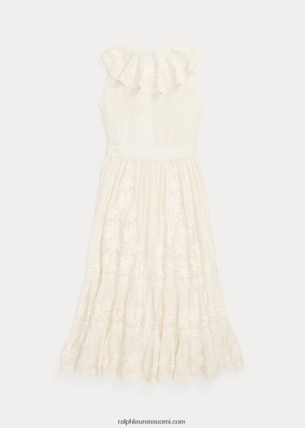 Ralph Lauren naiset brodeerattu puuvilla-silkkimekko 0Z24ZR3625 luonnollinen/kerma