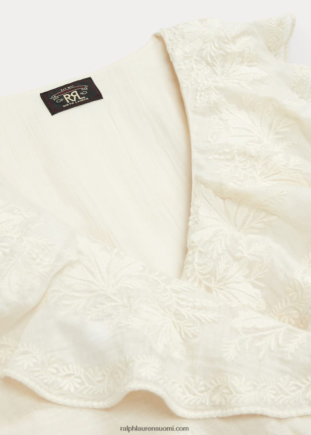 Ralph Lauren naiset brodeerattu puuvilla-silkkimekko 0Z24ZR3625 luonnollinen/kerma