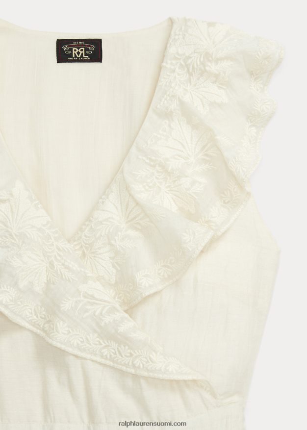 Ralph Lauren naiset brodeerattu puuvilla-silkkimekko 0Z24ZR3625 luonnollinen/kerma