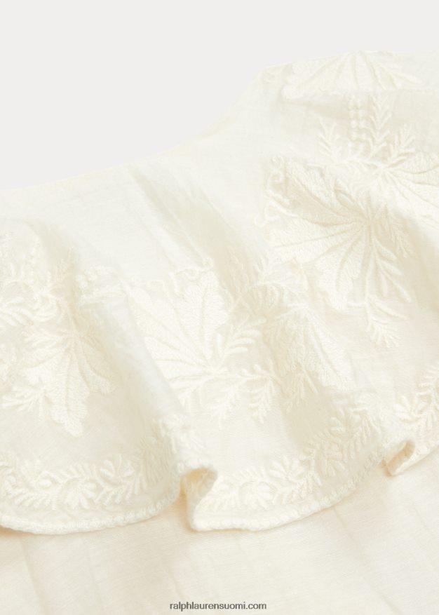 Ralph Lauren naiset brodeerattu puuvilla-silkkimekko 0Z24ZR3625 luonnollinen/kerma