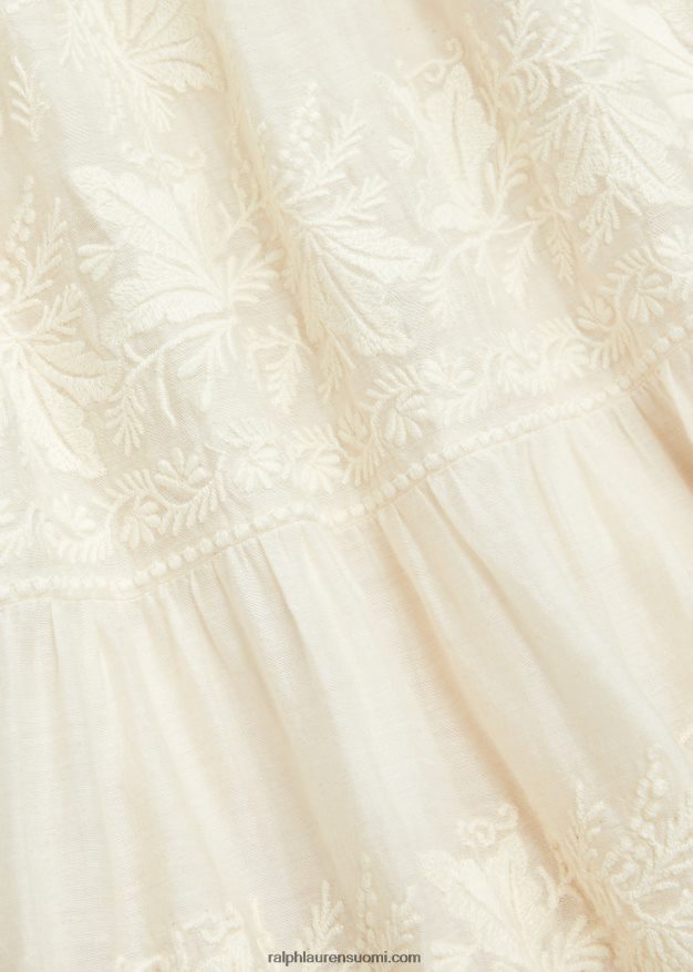 Ralph Lauren naiset brodeerattu puuvilla-silkkimekko 0Z24ZR3625 luonnollinen/kerma