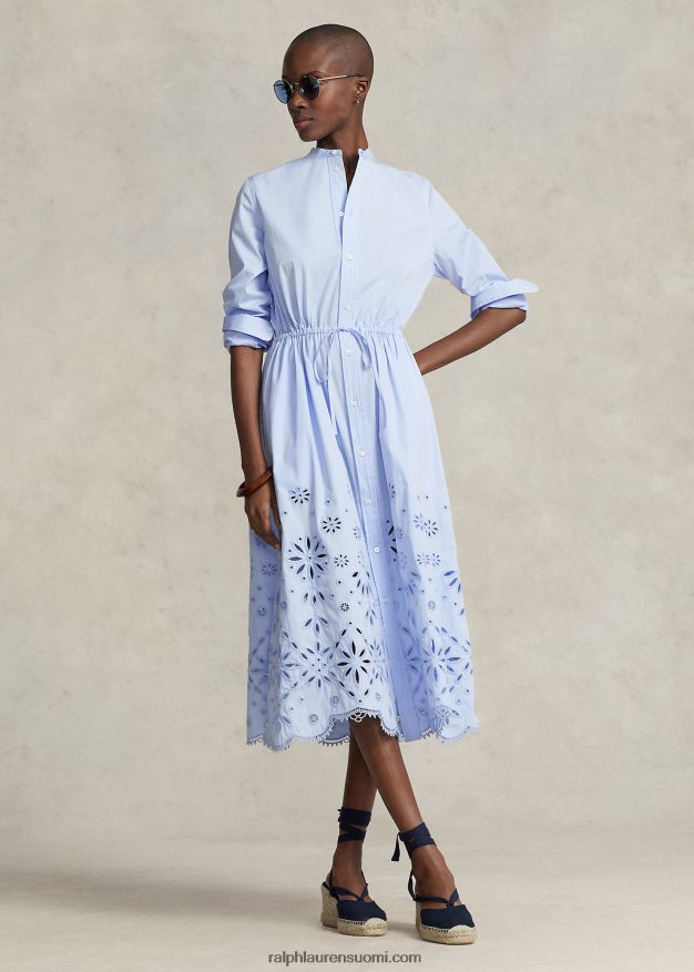 Ralph Lauren naiset brodeerattu puuvillainen paitamekko 0Z24ZR3034 vaaleansininen