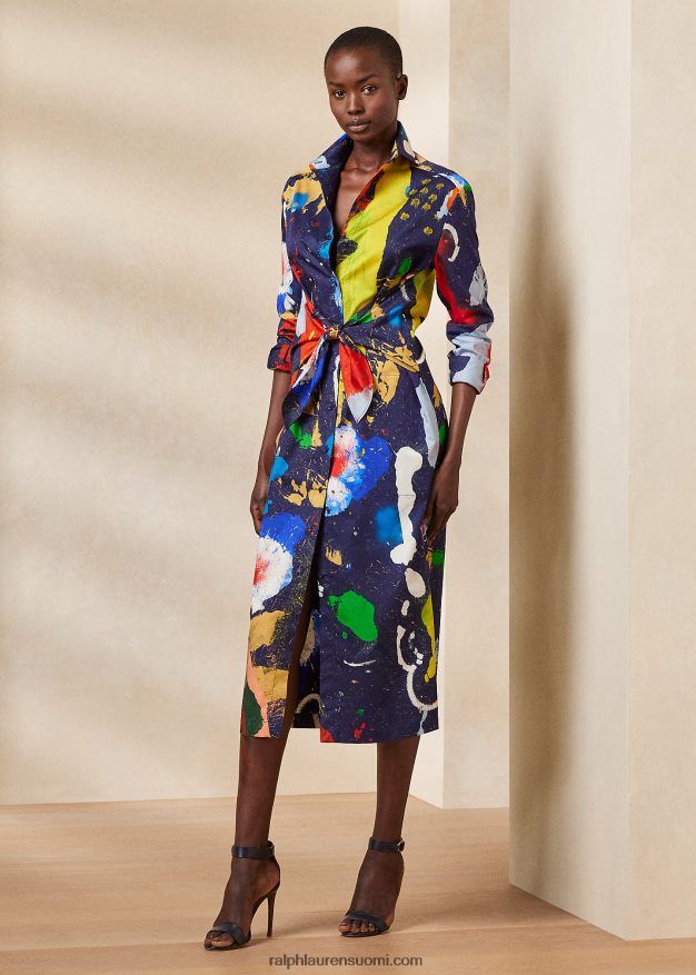 Ralph Lauren naiset charley print puuvillasatiini päivämekko 0Z24ZR3500 lux navy multi