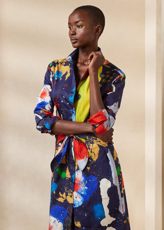 Ralph Lauren naiset charley print puuvillasatiini päivämekko 0Z24ZR3500 lux navy multi