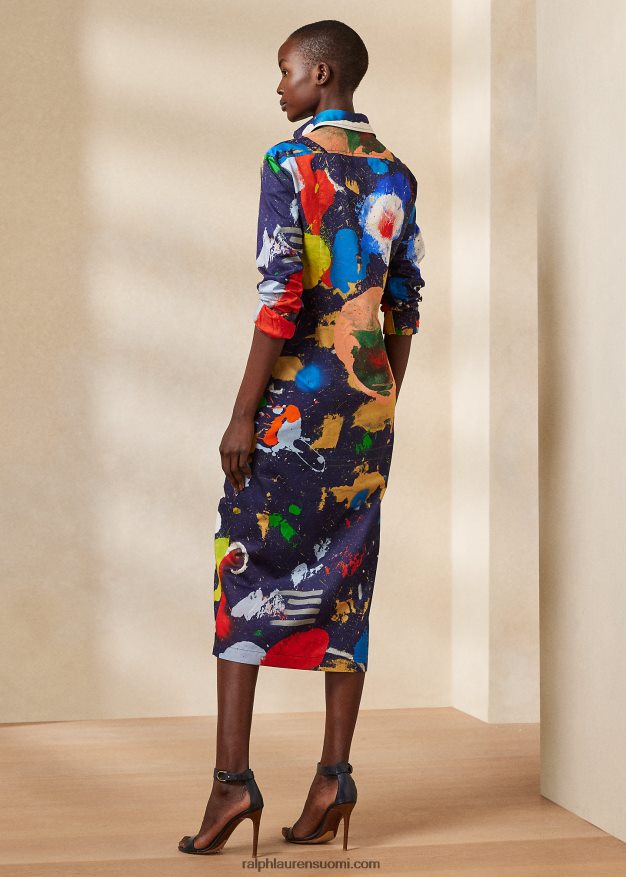Ralph Lauren naiset charley print puuvillasatiini päivämekko 0Z24ZR3500 lux navy multi