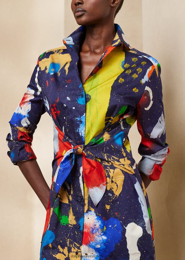 Ralph Lauren naiset charley print puuvillasatiini päivämekko 0Z24ZR3500 lux navy multi