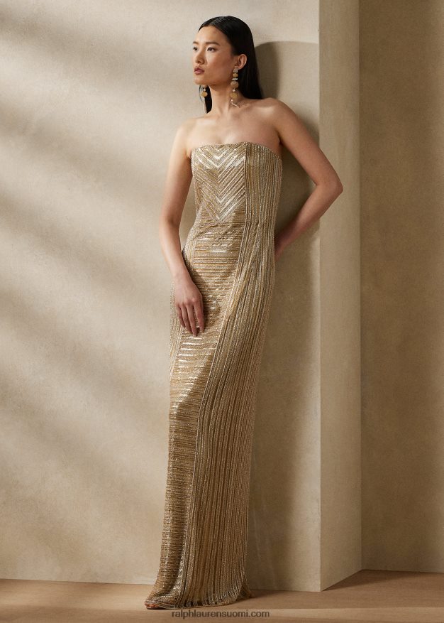 Ralph Lauren naiset collingwoodilla koristeltu iltapuku 0Z24ZR3562 samppanja