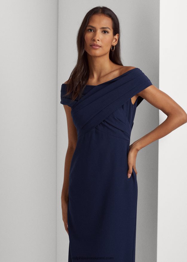 Ralph Lauren naiset crepe off-the-olka-mekko 0Z24ZR3811 majakan laivasto
