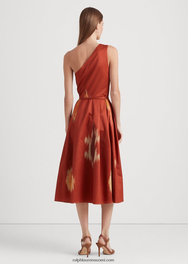 Ralph Lauren naiset geo-print vyöllä faille cocktailmekko 0Z24ZR3819 oranssi/punainen/multi
