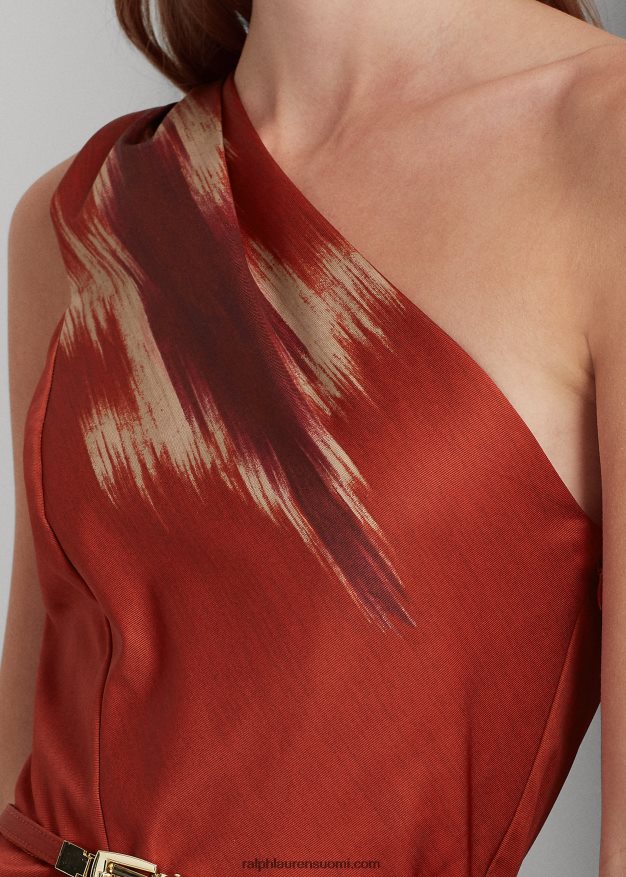 Ralph Lauren naiset geo-print vyöllä faille cocktailmekko 0Z24ZR3819 oranssi/punainen/multi