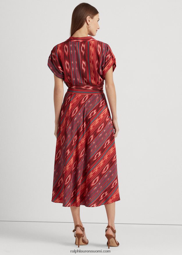 Ralph Lauren naiset georaidallinen kreppimekko vyöllä 0Z24ZR3792 fuksia/oranssi/multi
