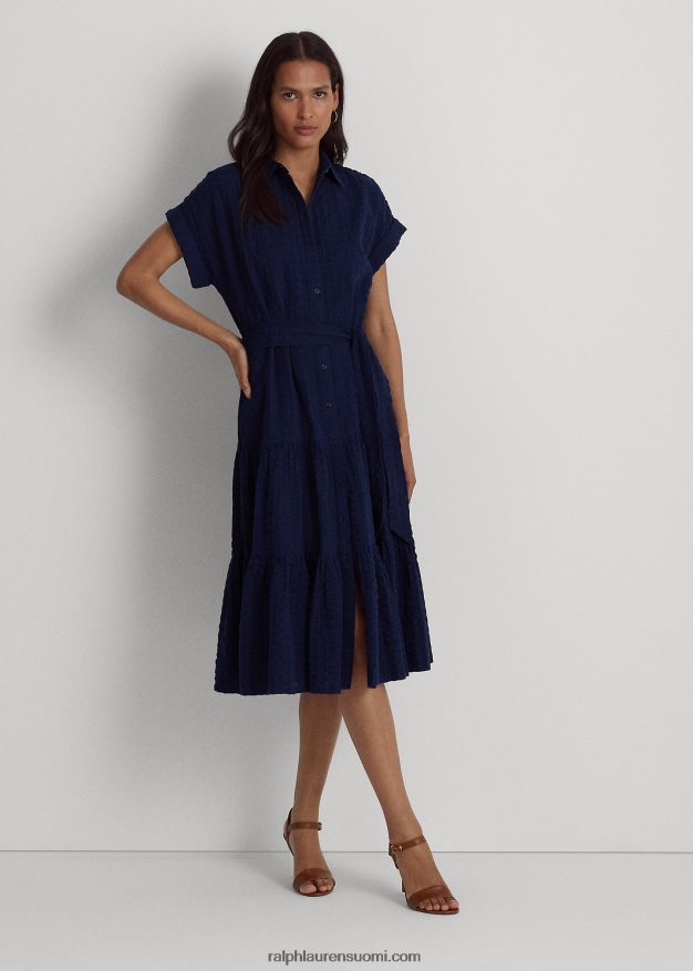 Ralph Lauren naiset gingham-puuvillamekko 0Z24ZR4441 hienostunut laivasto