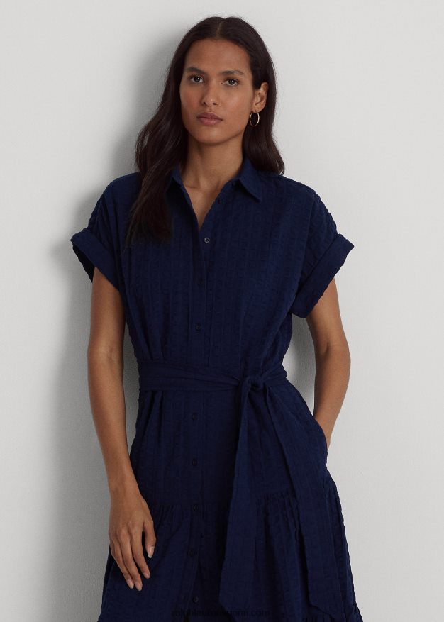 Ralph Lauren naiset gingham-puuvillamekko 0Z24ZR4441 hienostunut laivasto