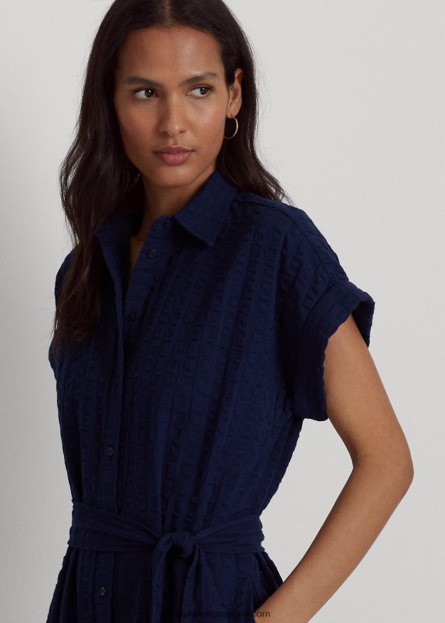 Ralph Lauren naiset gingham-puuvillamekko 0Z24ZR4441 hienostunut laivasto