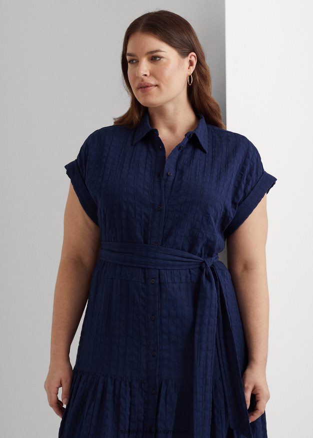 Ralph Lauren naiset gingham-puuvillamekko 0Z24ZR4658 hienostunut laivasto