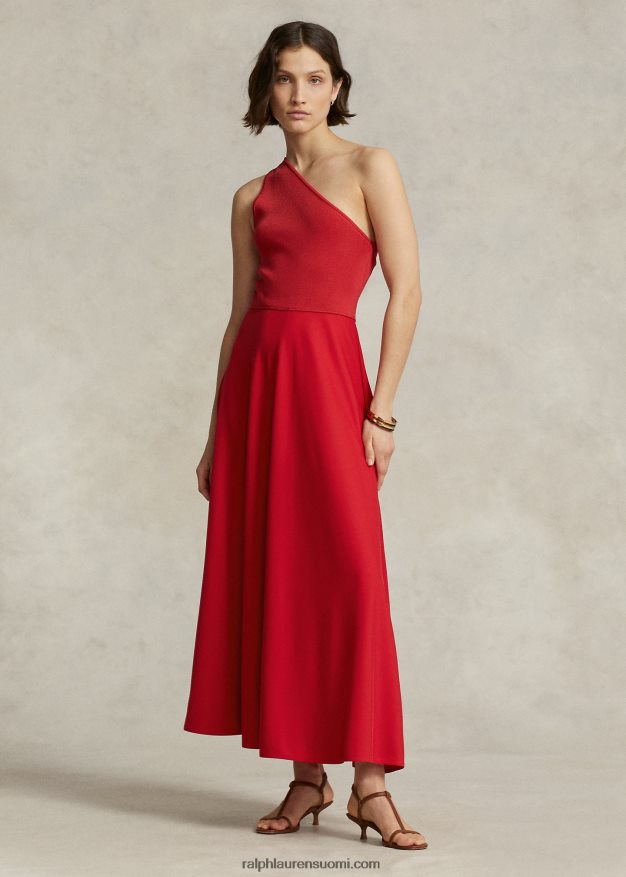 Ralph Lauren naiset hybridi yksiolkainen cocktailmekko 0Z24ZR2983 auringonlaskun punainen