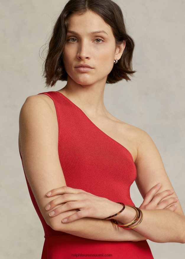 Ralph Lauren naiset hybridi yksiolkainen cocktailmekko 0Z24ZR2983 auringonlaskun punainen