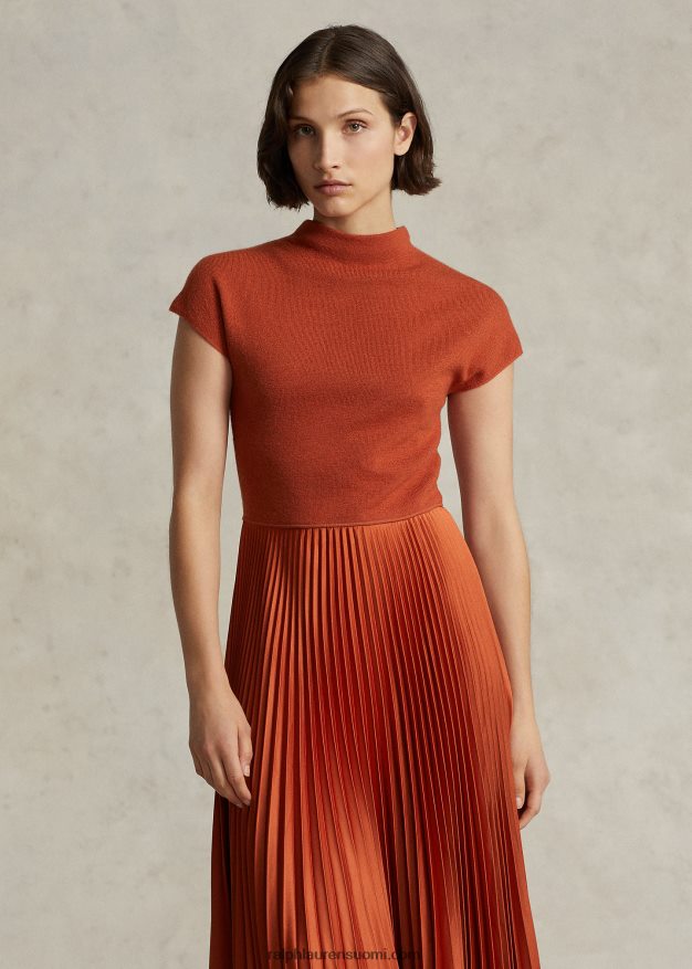 Ralph Lauren naiset hybridipusero-laskostettu pilkkumekko 0Z24ZR3205 ruoste