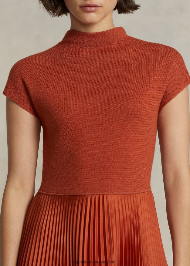 Ralph Lauren naiset hybridipusero-laskostettu pilkkumekko 0Z24ZR3205 ruoste