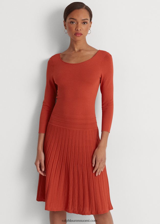 Ralph Lauren naiset jersey-mekko, jossa on kolme neljäsosaa hihaa 0Z24ZR3813 punainen aurinkokivi