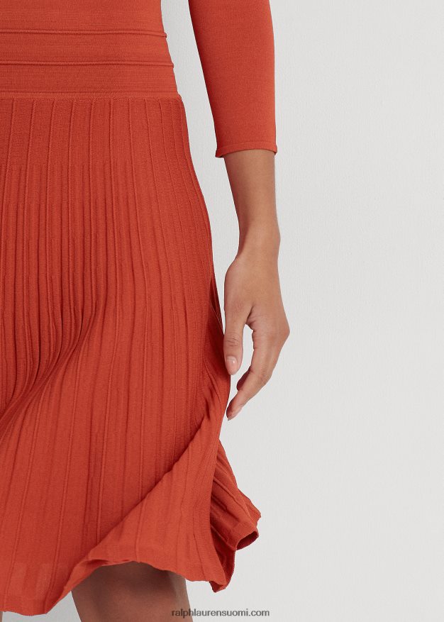 Ralph Lauren naiset jersey-mekko, jossa on kolme neljäsosaa hihaa 0Z24ZR3813 punainen aurinkokivi