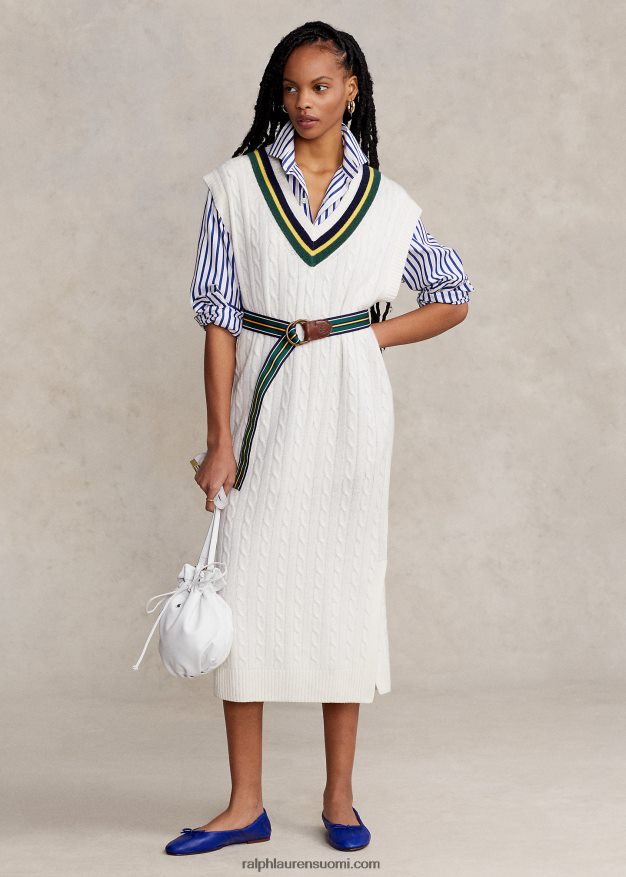 Ralph Lauren naiset kaapelineulottu krikettimidi-neulemekko 0Z24ZR3285 kerma multi