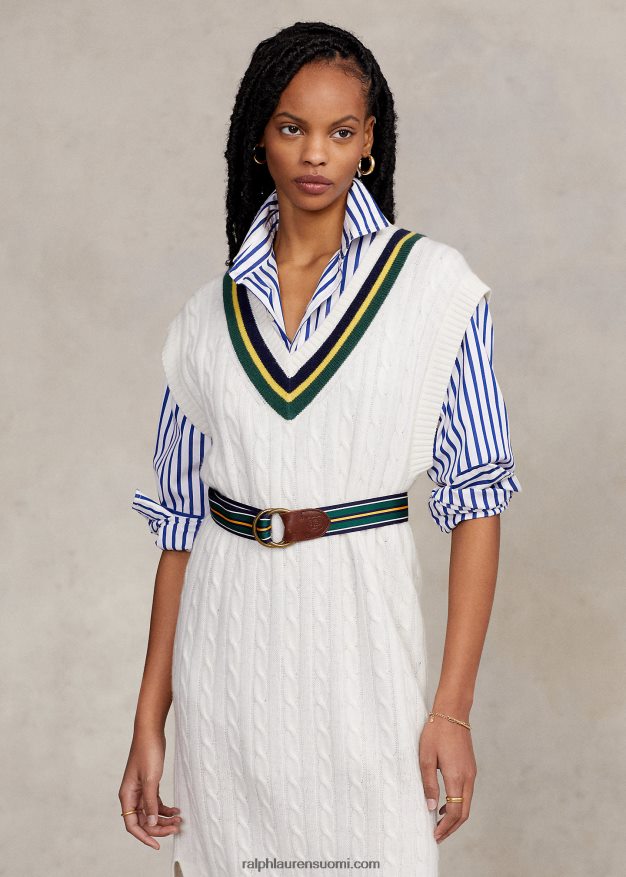 Ralph Lauren naiset kaapelineulottu krikettimidi-neulemekko 0Z24ZR3285 kerma multi