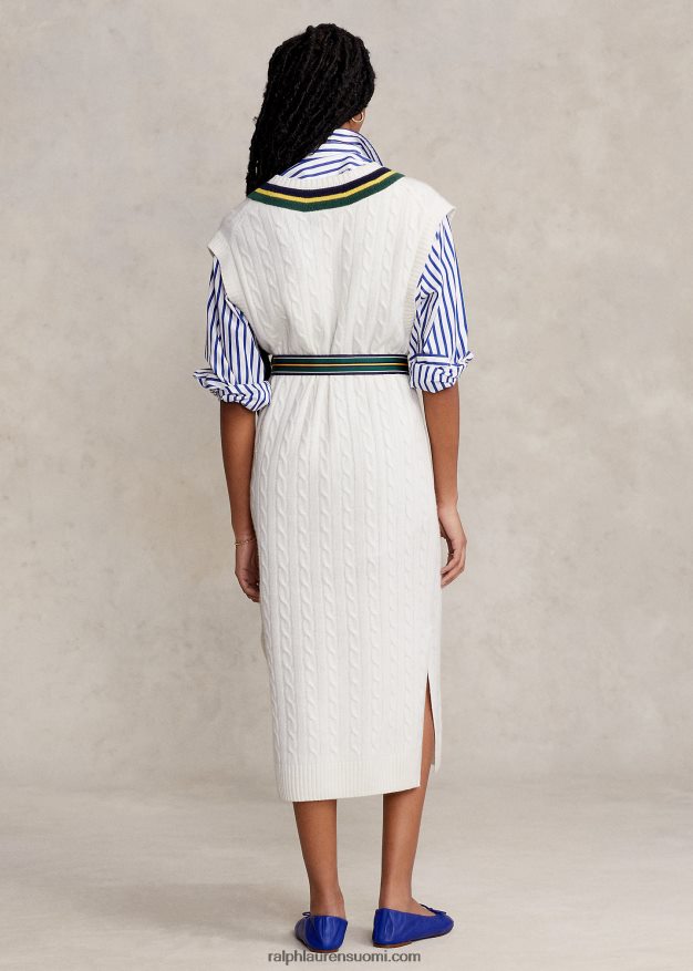 Ralph Lauren naiset kaapelineulottu krikettimidi-neulemekko 0Z24ZR3285 kerma multi