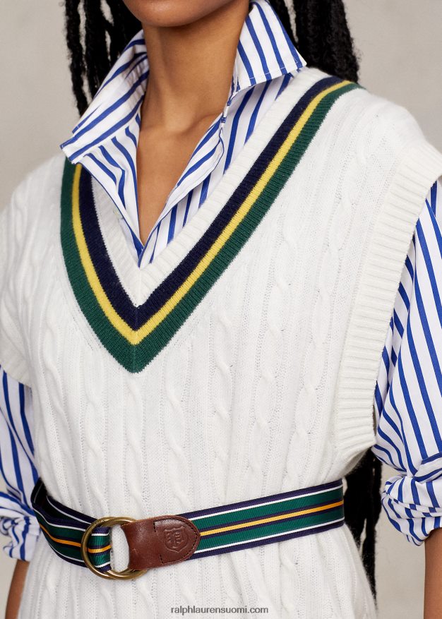 Ralph Lauren naiset kaapelineulottu krikettimidi-neulemekko 0Z24ZR3285 kerma multi